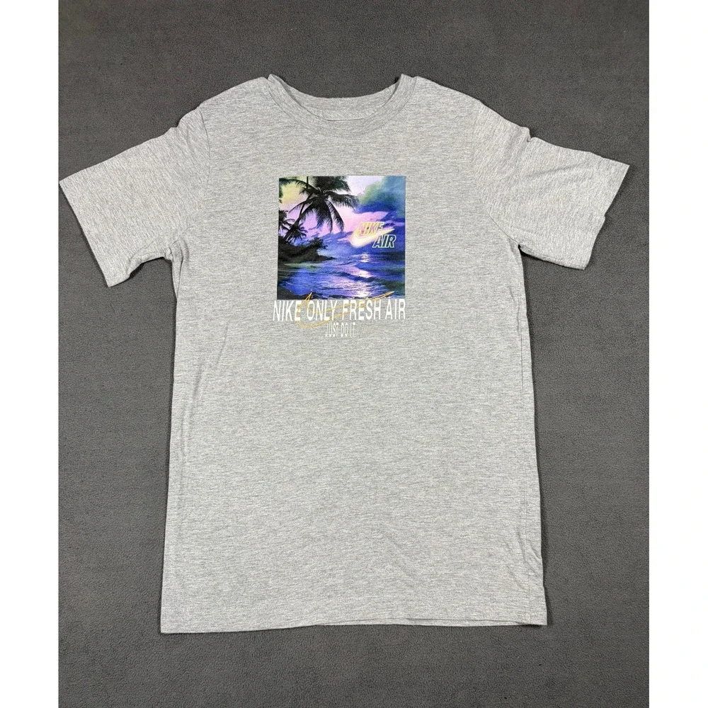 Nike Graphic T-Shirt Boys Large Gray Only Fresh Air Tropical Palm Tree Beach